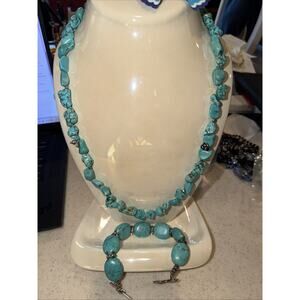 Lucky Brand Chunky Blue Howlite Necklace No Named Bracelet Set Silver Tone